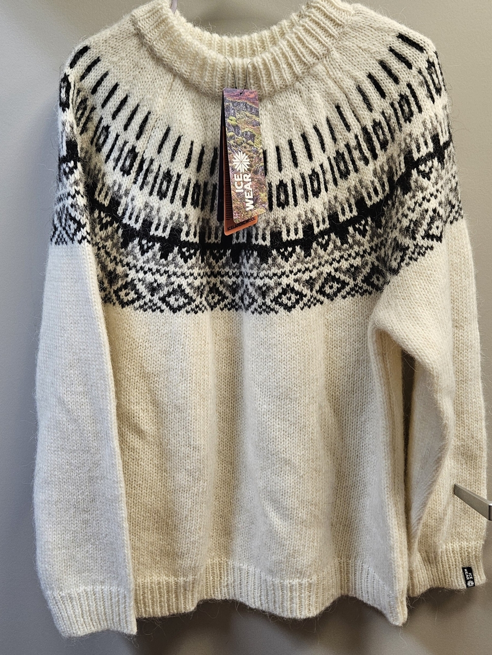 Icewear Men's Cream Fair Isle Crewneck Wool Sweater. Winter Weather